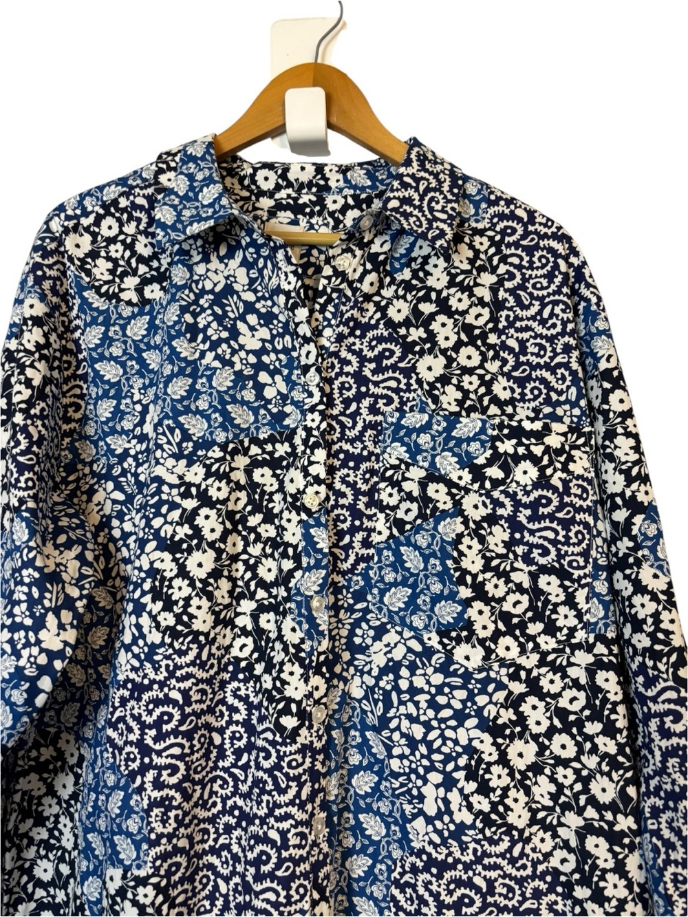 Anthropologie by Maeve Long-Sleeve patchwork Shirt Dress Maxi 100% cotton Sz XL - Picture 5 of 7